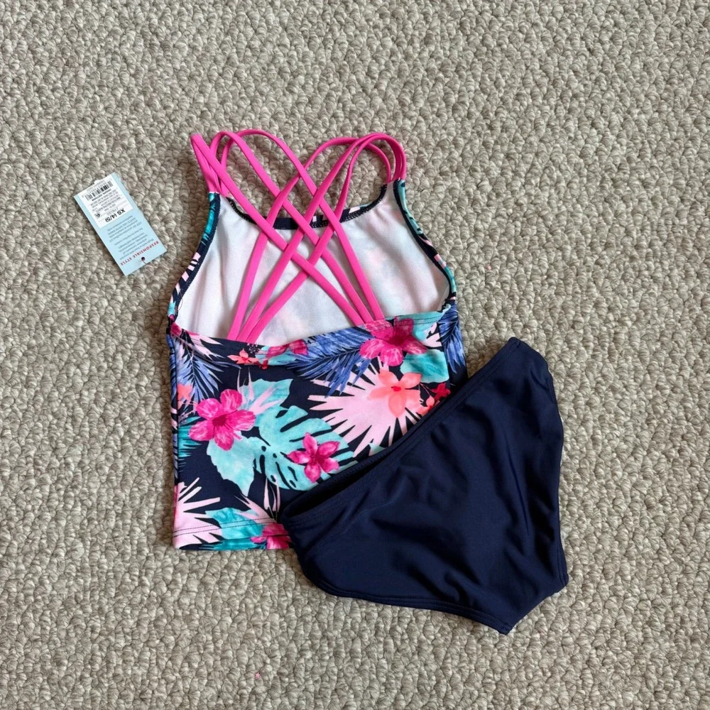 Cat & Jack Girls Floral Tankini‎ Swimsuit Set Size XS (4/5) -New with Tags